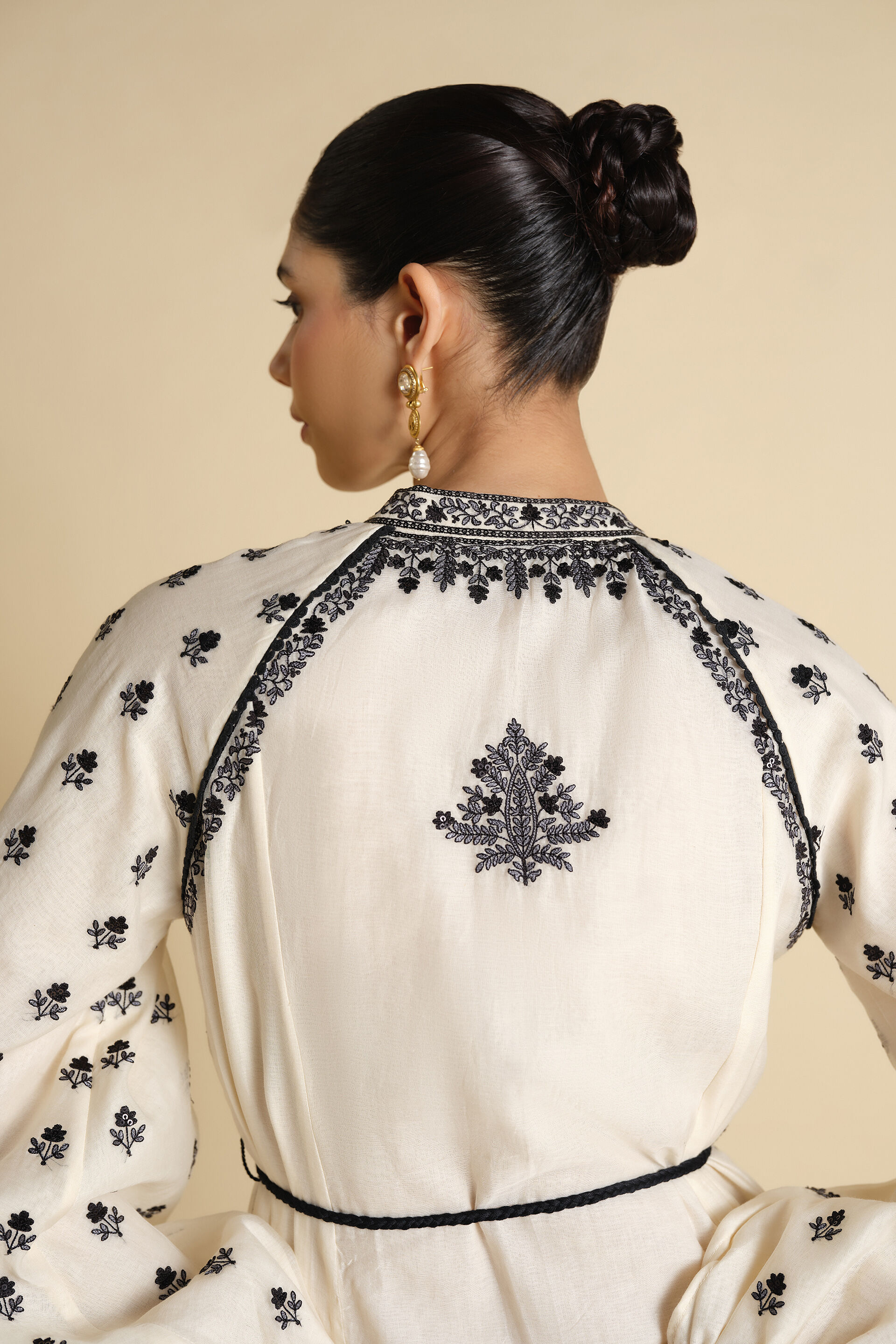 Sawsan A-Line Embroidered Mul Kaftan - White, White, image 7